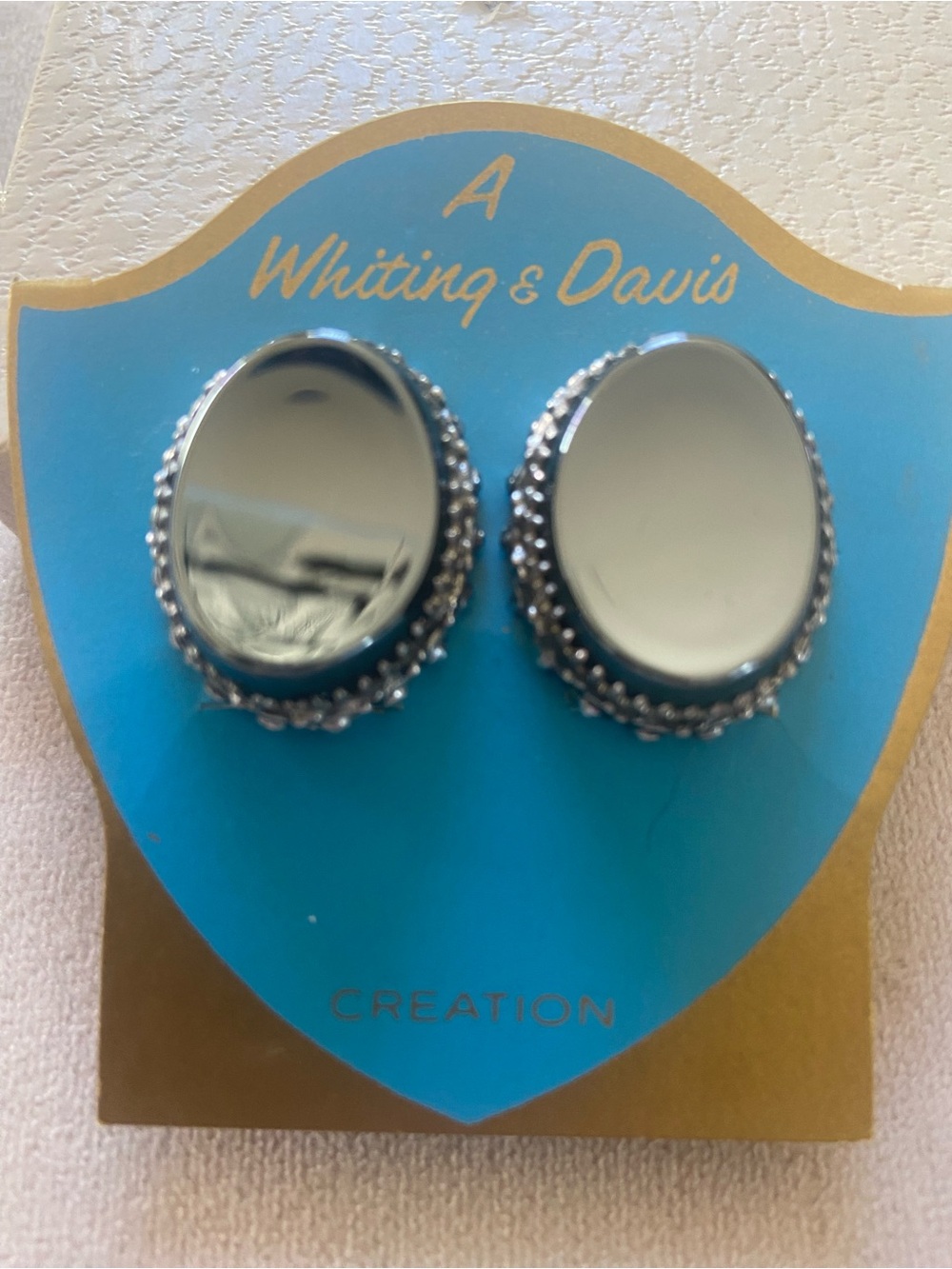 Whiting & Davis Silver-Tone Oval Mirror Clip-On Earrings